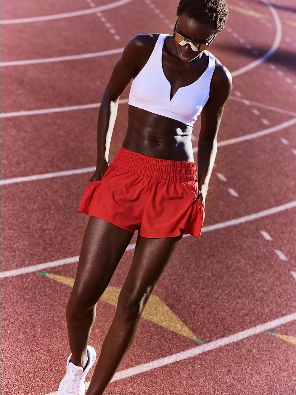 Free People Red Athletic Shorts with Elastic Waistband